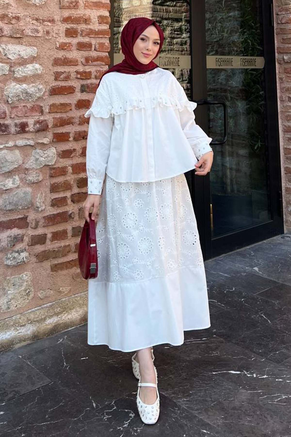 Stone Detailed Brode Skirt Suit