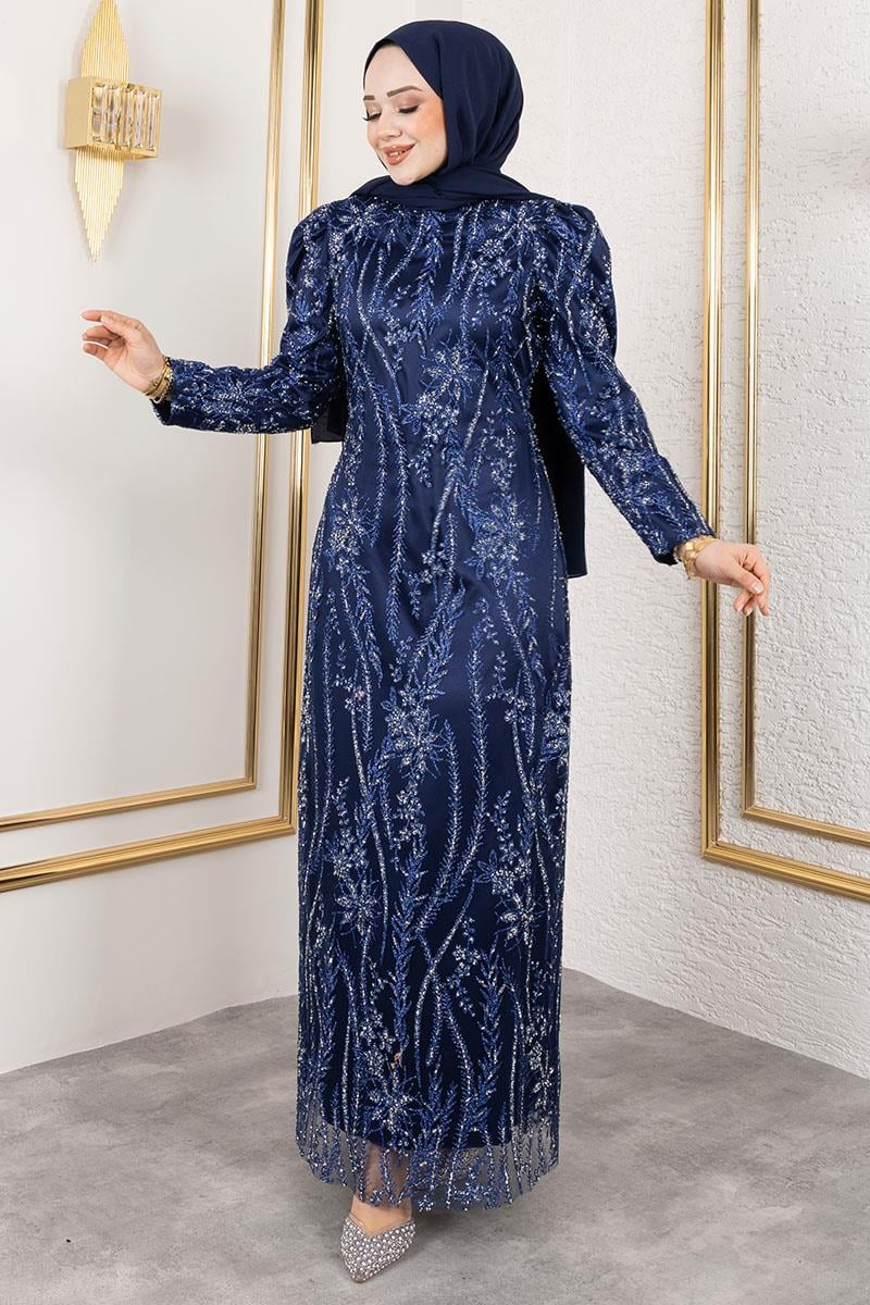 Stone Detailed Evening Dress