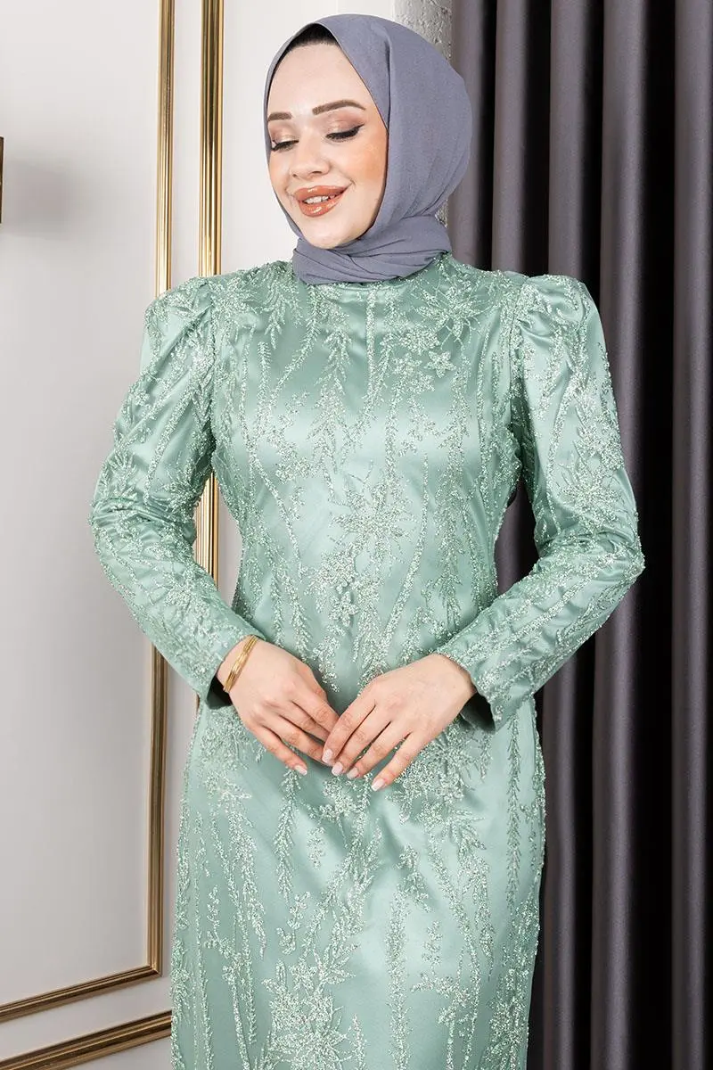 Stone Detailed Evening Dress-detail