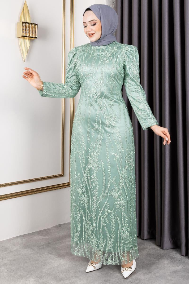 Stone Detailed Evening Dress