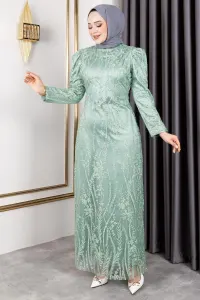 Stone Detailed Evening Dress