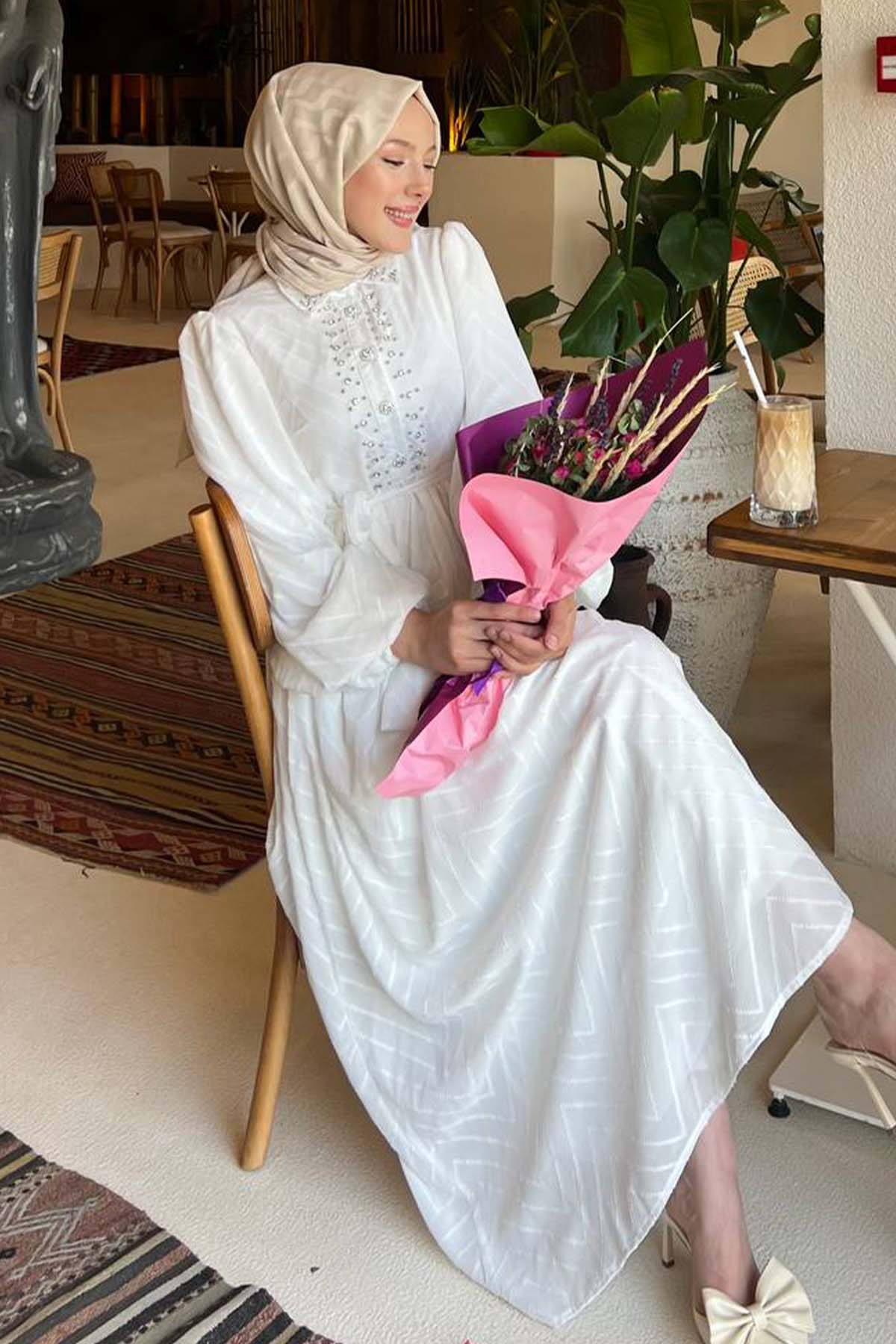 Stone Detailed Hijab Dress