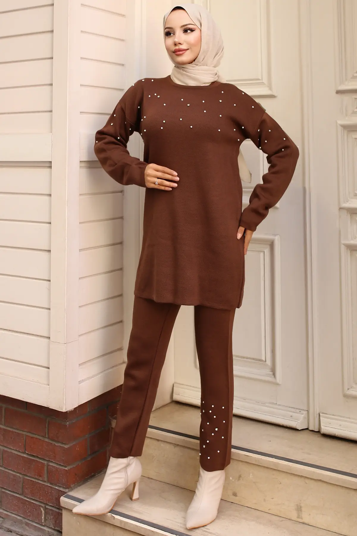 Stone Detailed Knitwear Set-detail