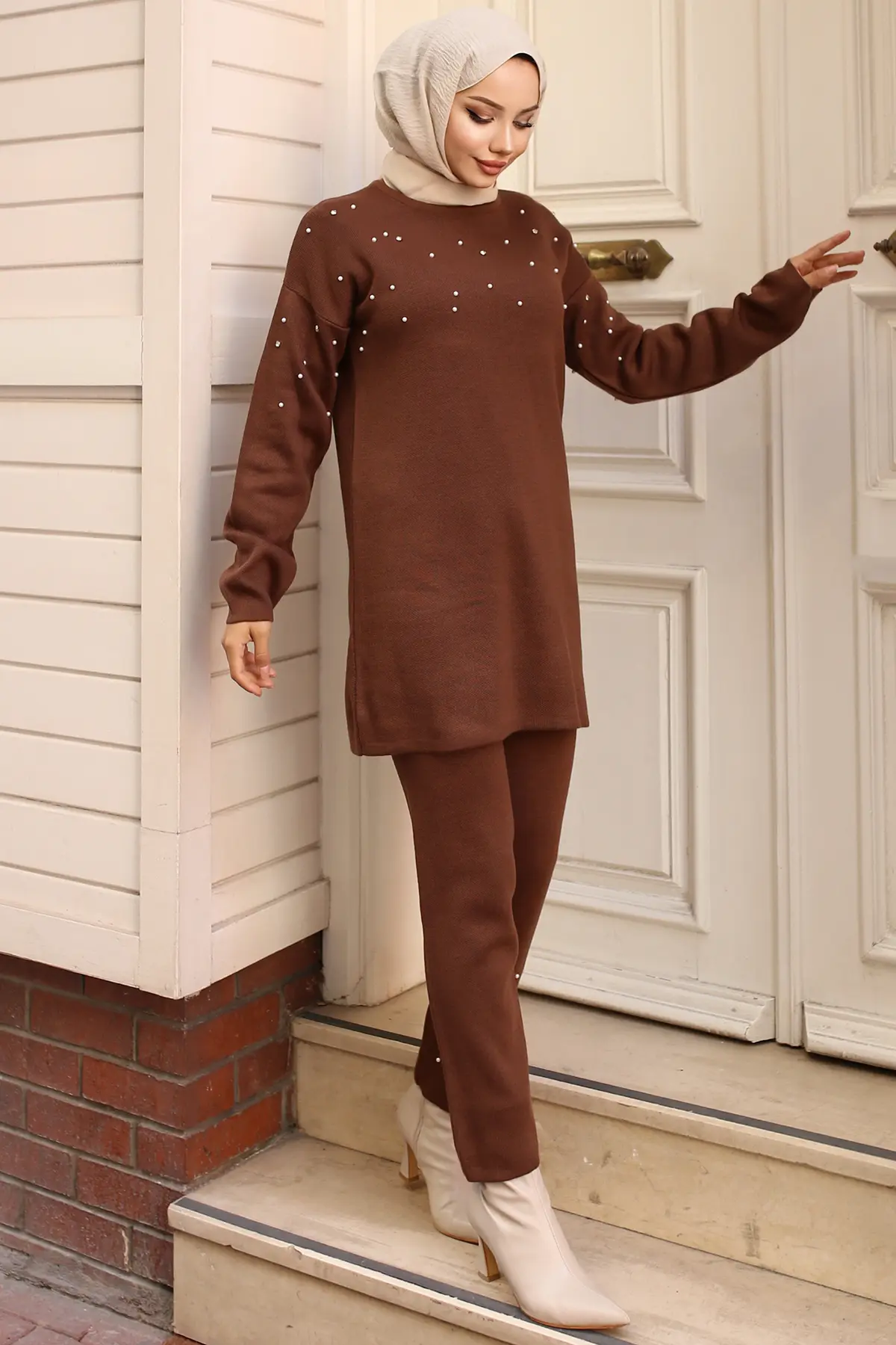 Stone Detailed Knitwear Set-detail