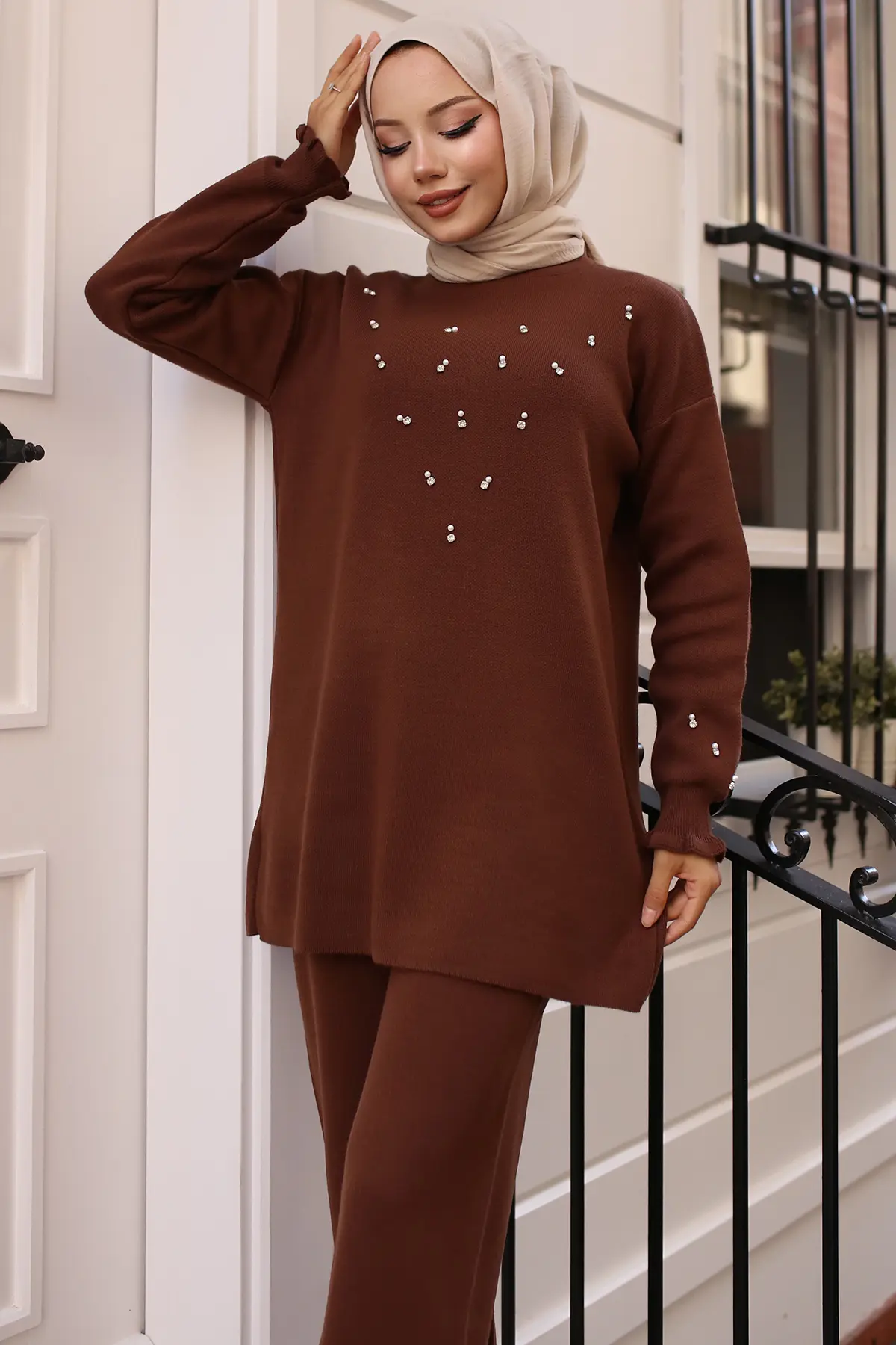 Stone Detailed Tricot Suit-detail