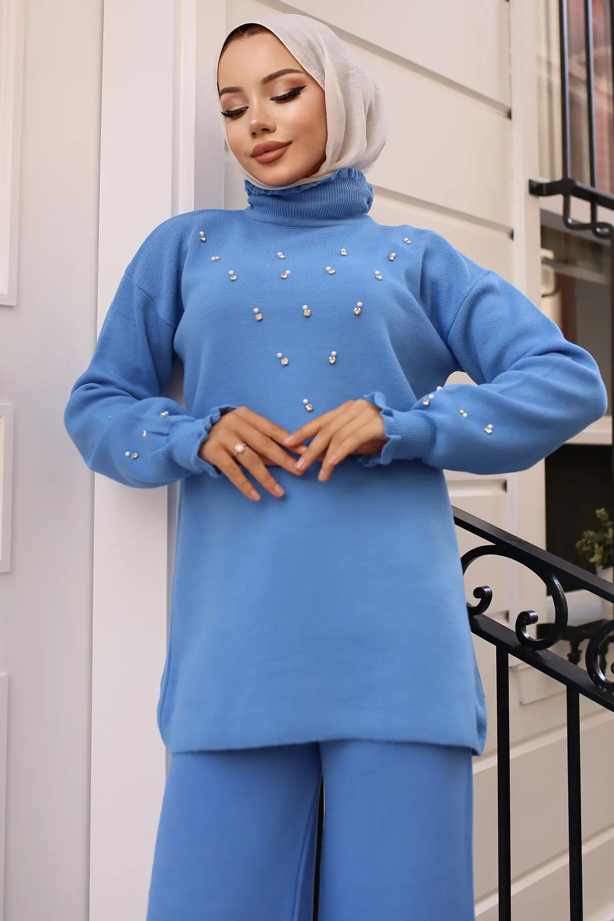 Stone Detailed Tricot Suit-detail