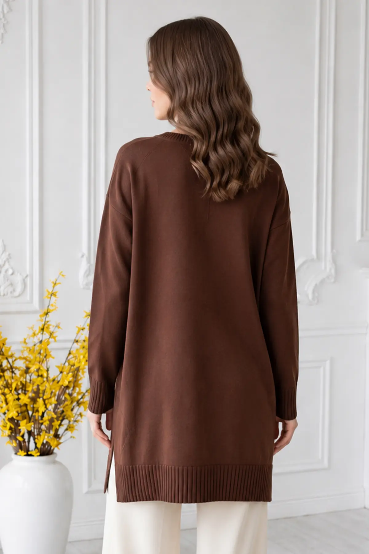 Stone-embellished Mercerized Knit Tunic N3225 Brown-detail