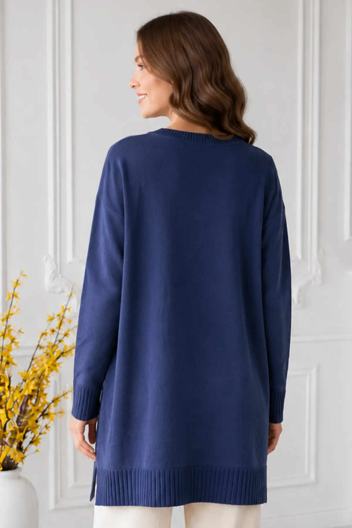Stone-embellished Mercerized Knit Tunic N3225 Navy Blue-detail