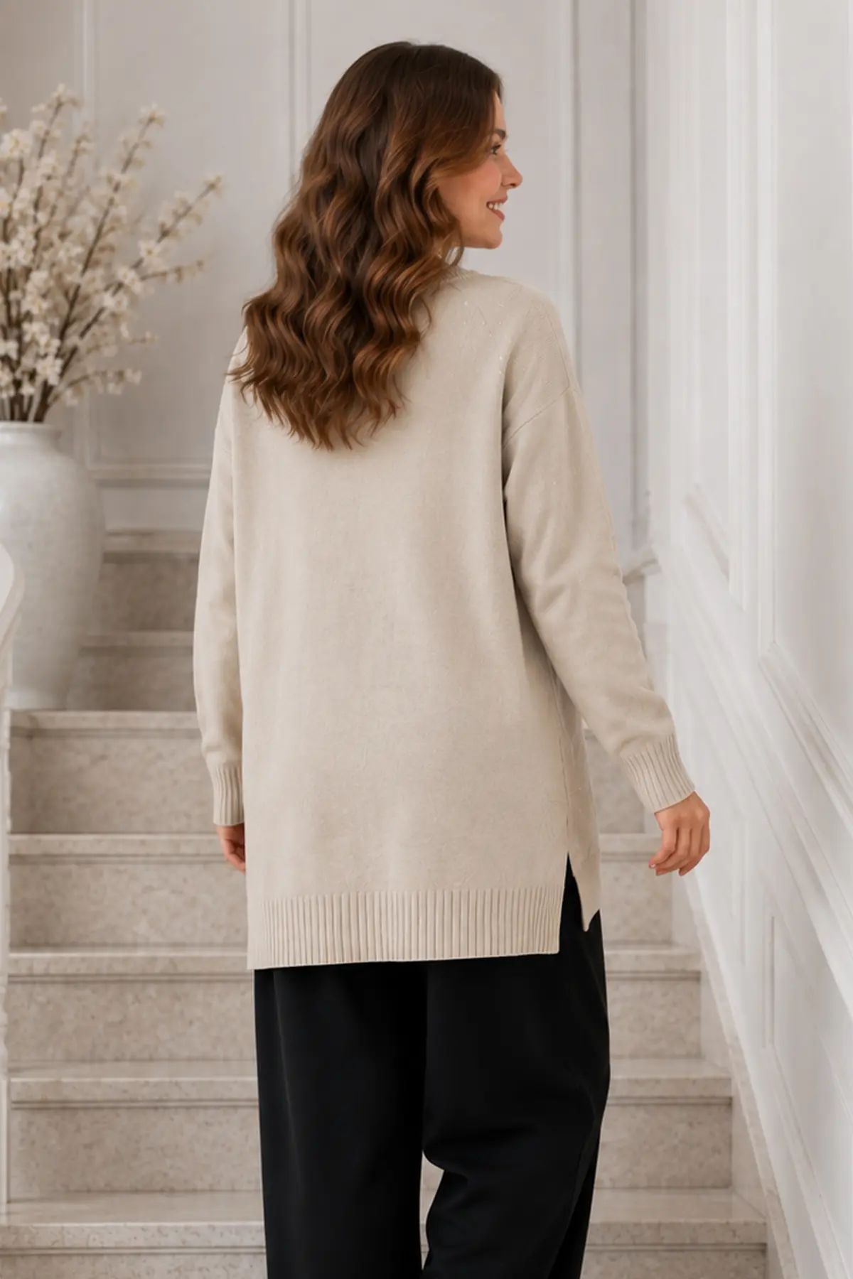 Stone-embellished Mercerized Knit Tunic N3225 Stone-detail