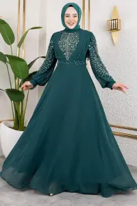 Stone Embroidered Chiffon Evening Dress