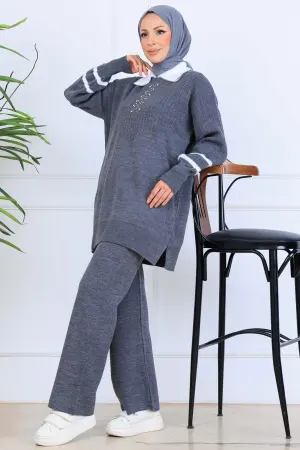 Stone Embroidered Knitwear Set