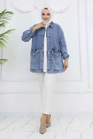 Stone Embroidered Pocket Denim Jacket
