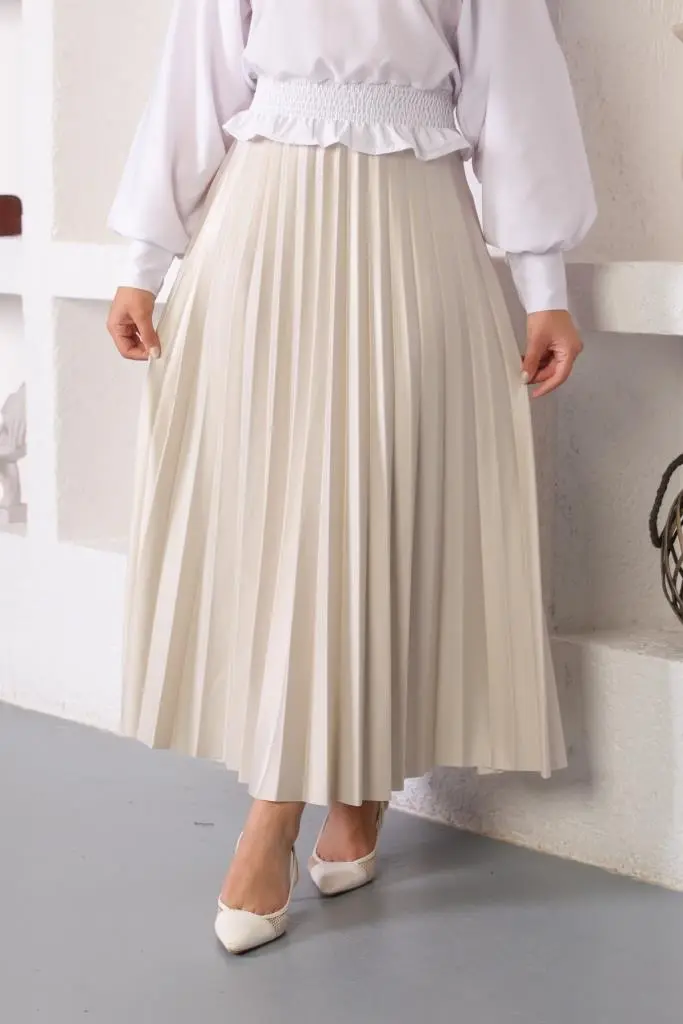 Stone Hijab Pleated Skirt-detail