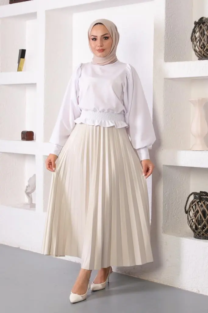 Stone Hijab Pleated Skirt-detail