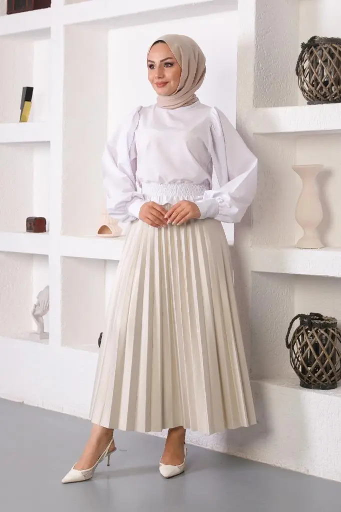 Stone Hijab Pleated Skirt-detail