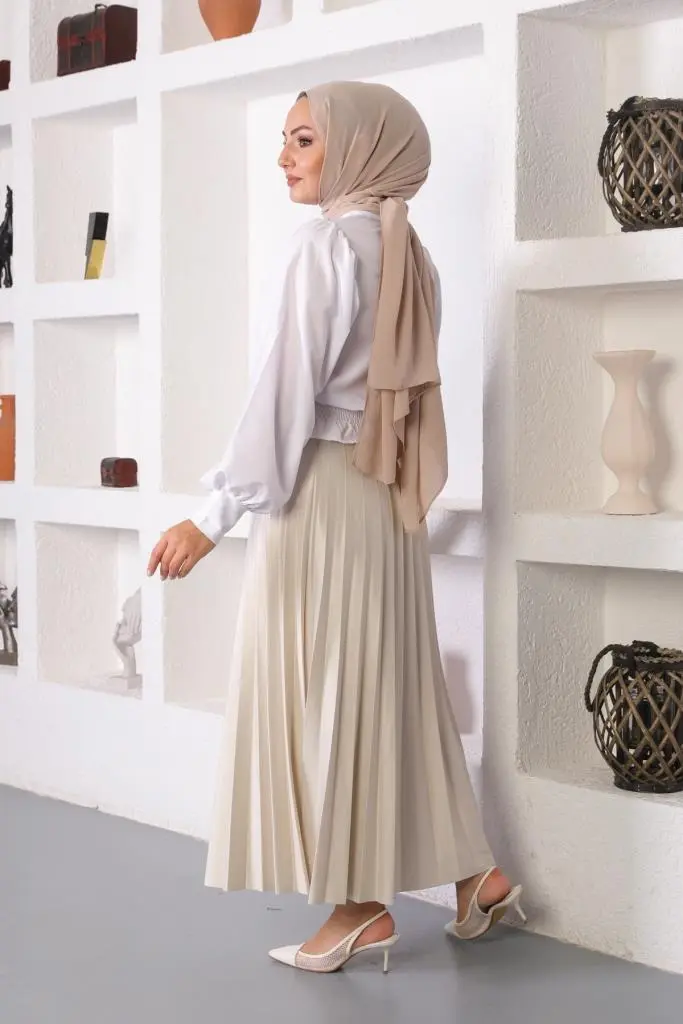 Stone Hijab Pleated Skirt-detail