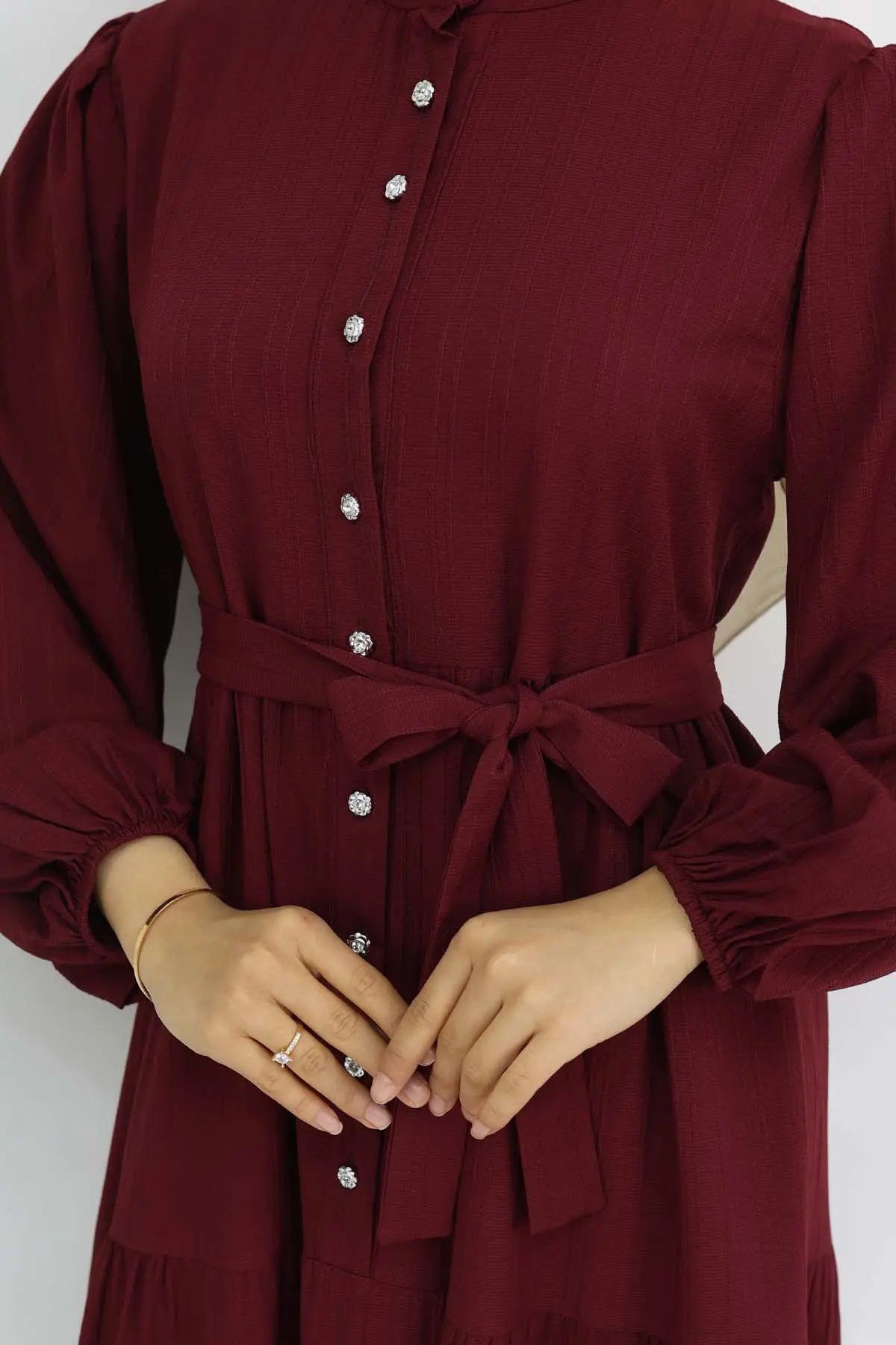 Stoned Buttoned Judge Collar Hijab Dress-detail