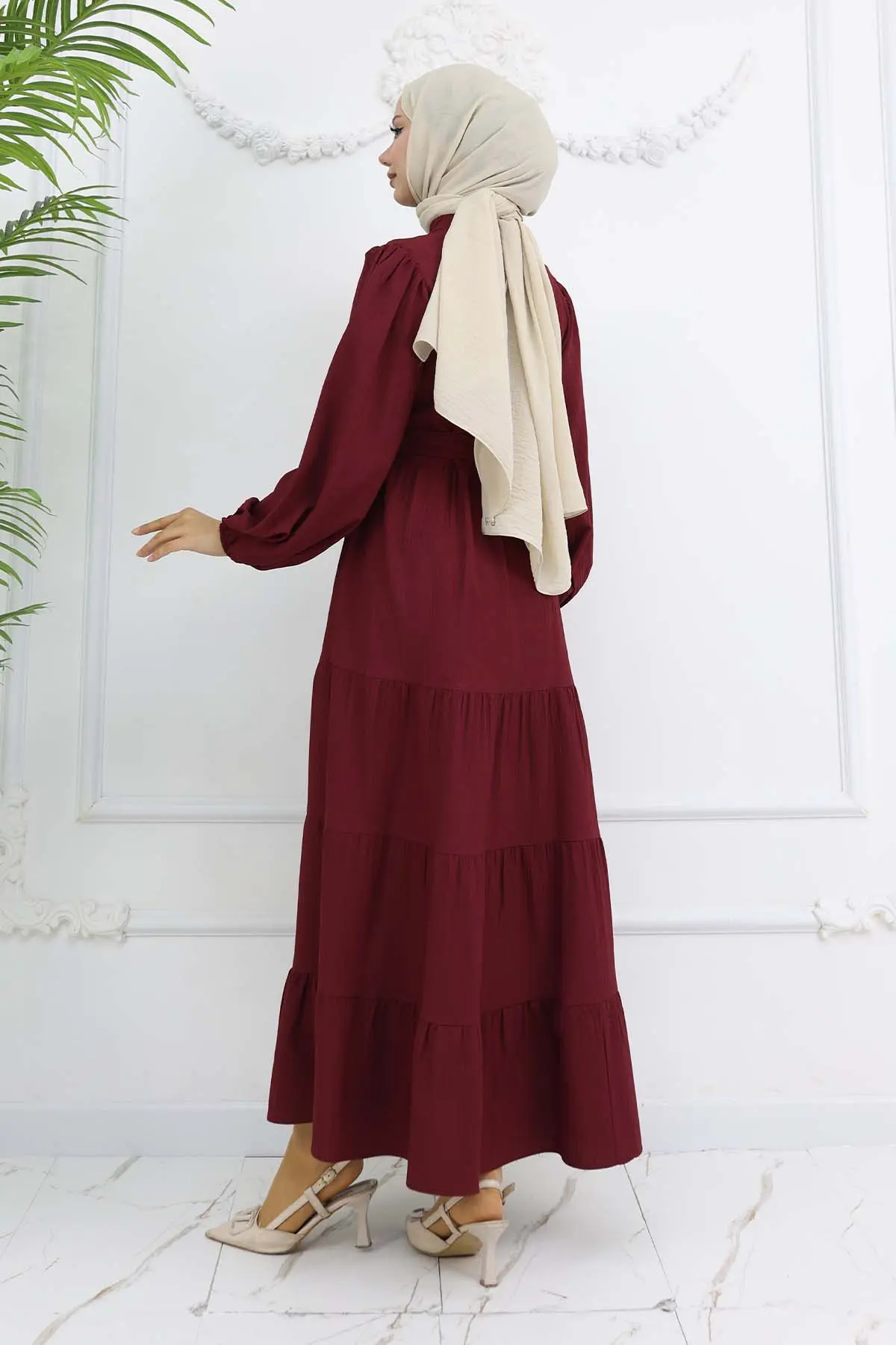 Stoned Buttoned Judge Collar Hijab Dress-detail