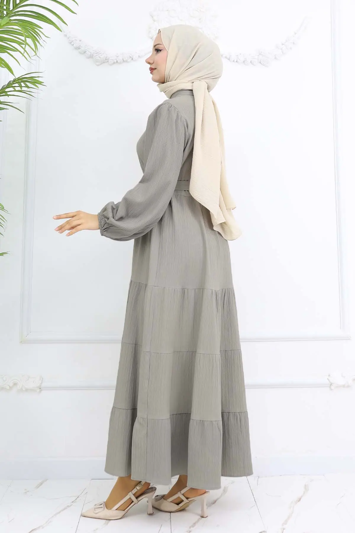 Stoned Buttoned Judge Collar Hijab Dress-detail