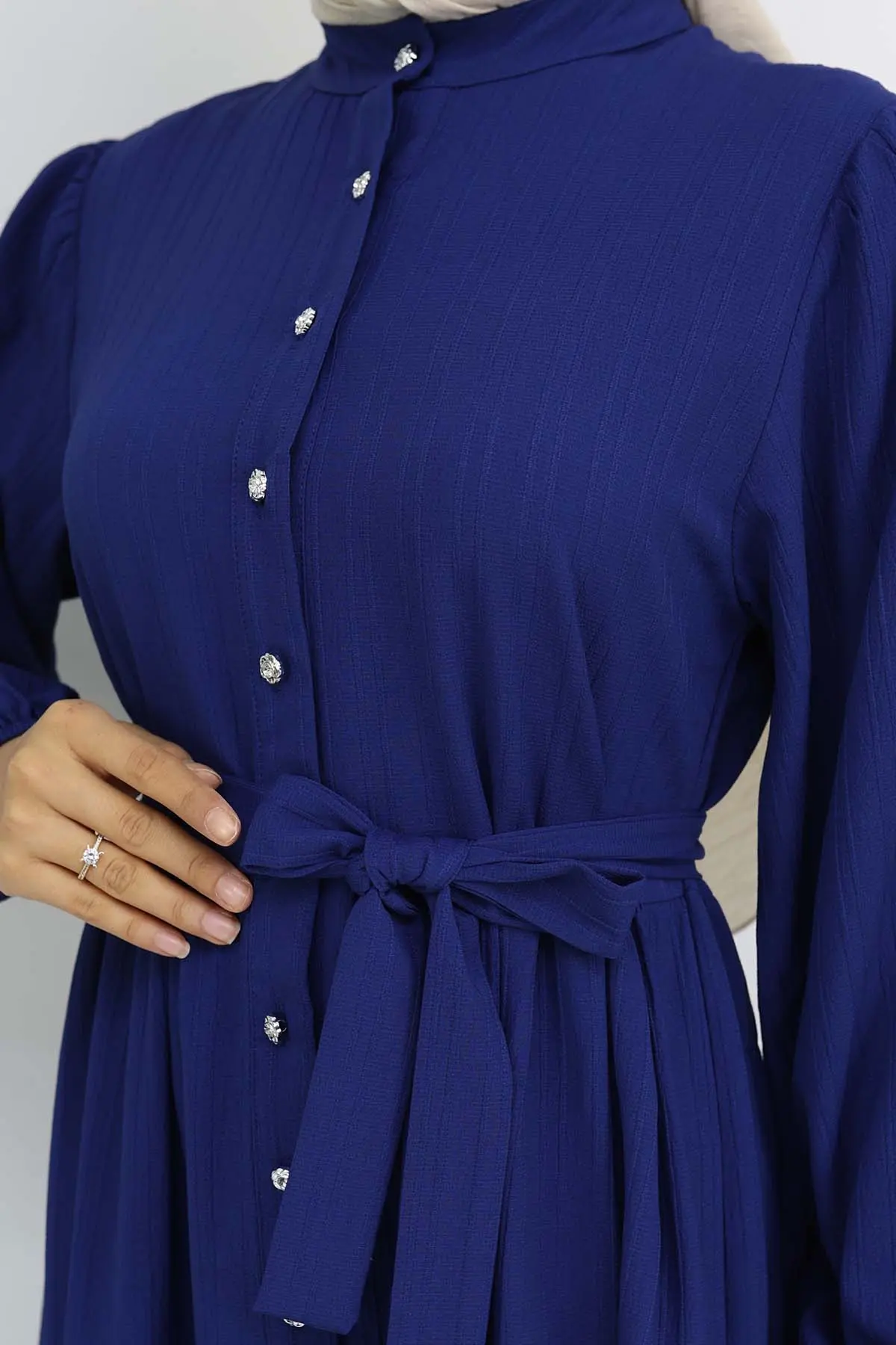 Stoned Buttoned Judge Collar Hijab Dress-detail