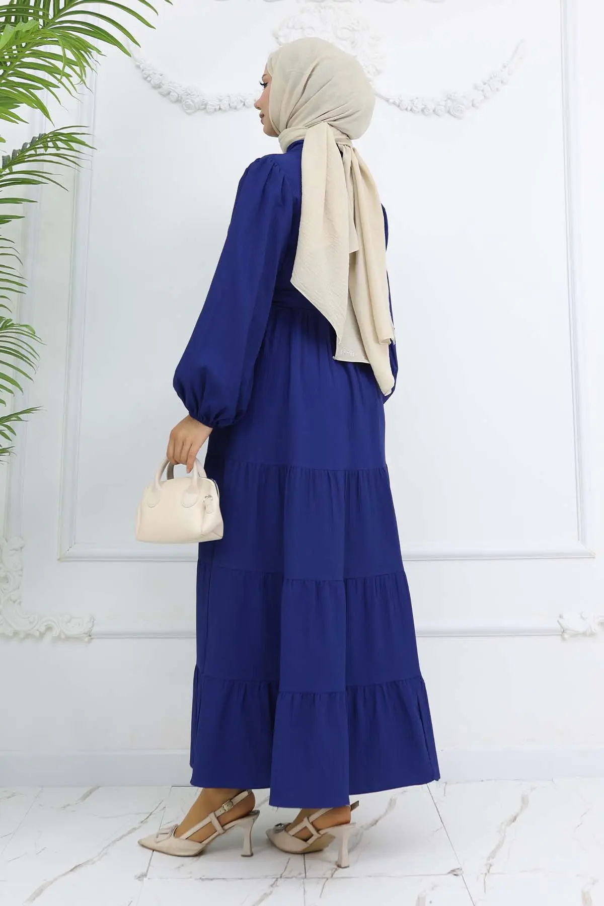 Stoned Buttoned Judge Collar Hijab Dress-detail