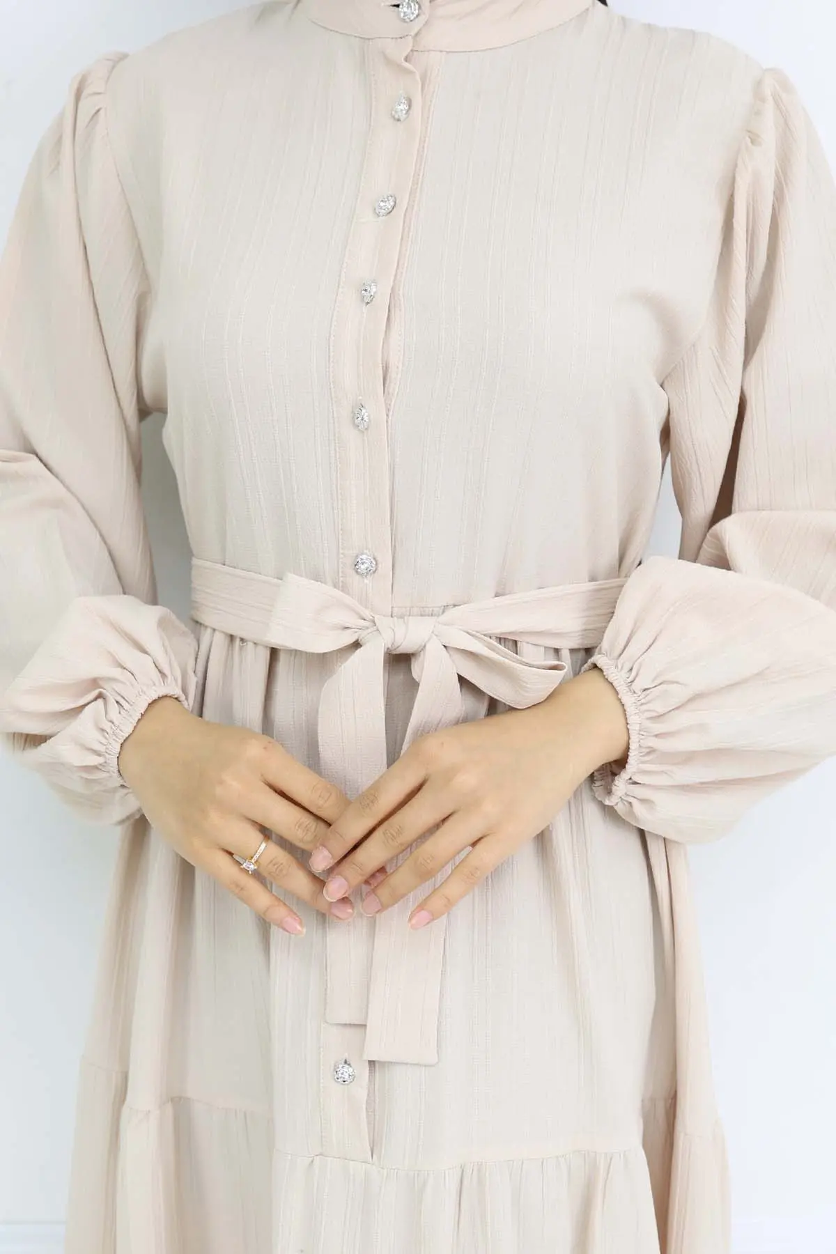 Stoned Buttoned Judge Collar Hijab Dress-detail