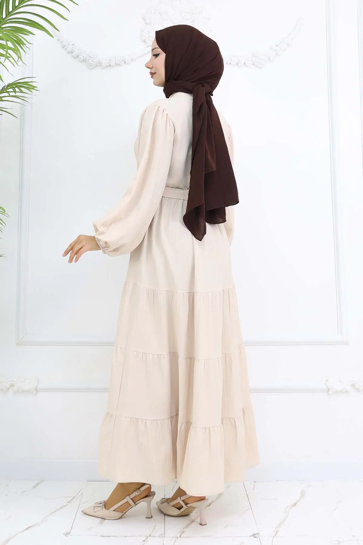 Stoned Buttoned Judge Collar Hijab Dress-detail
