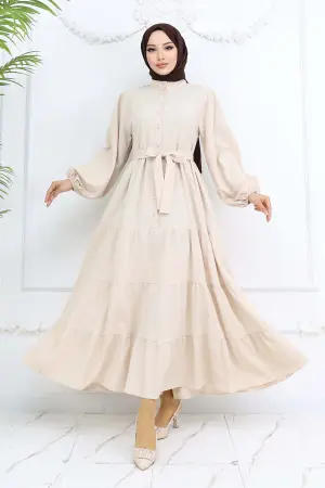 Stoned Buttoned Judge Collar Hijab Dress