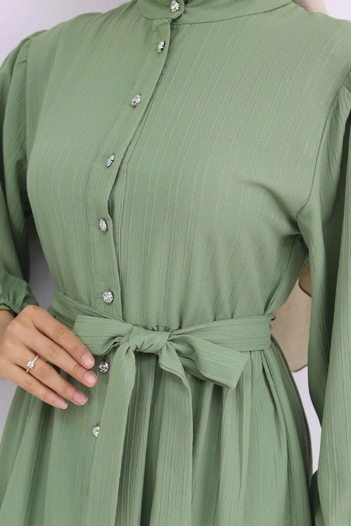 Stoned Buttoned Judge Collar Hijab Dress-detail