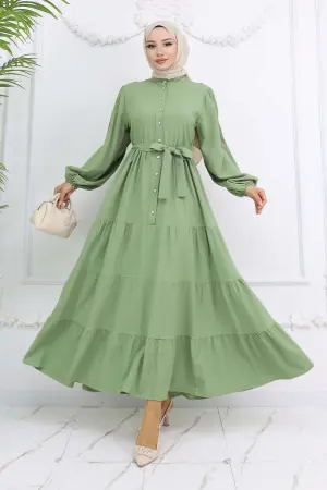 Stoned Buttoned Judge Collar Hijab Dress