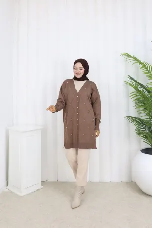 Stoned Diamond Patterned Long Cardigan