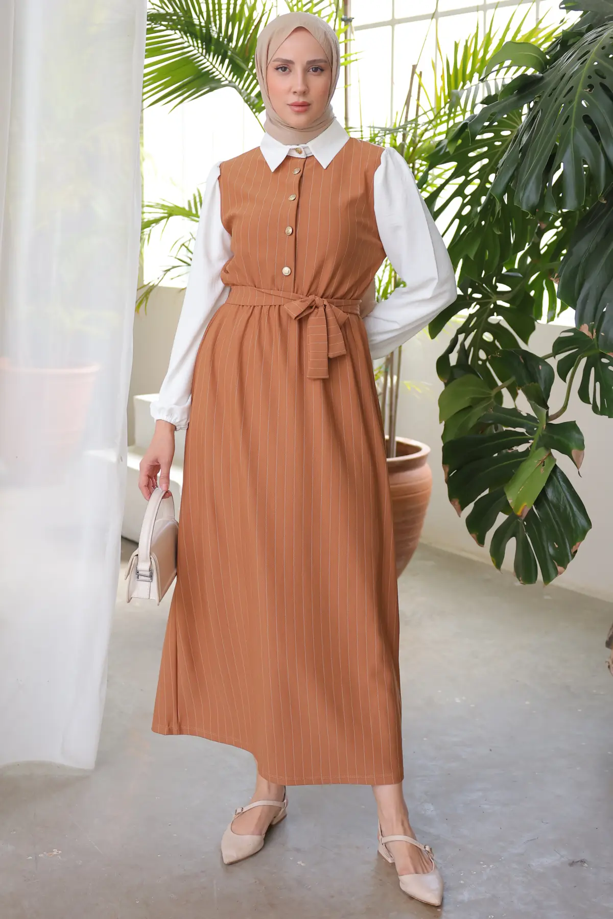 Stripe Detailed Collar Dress-detail