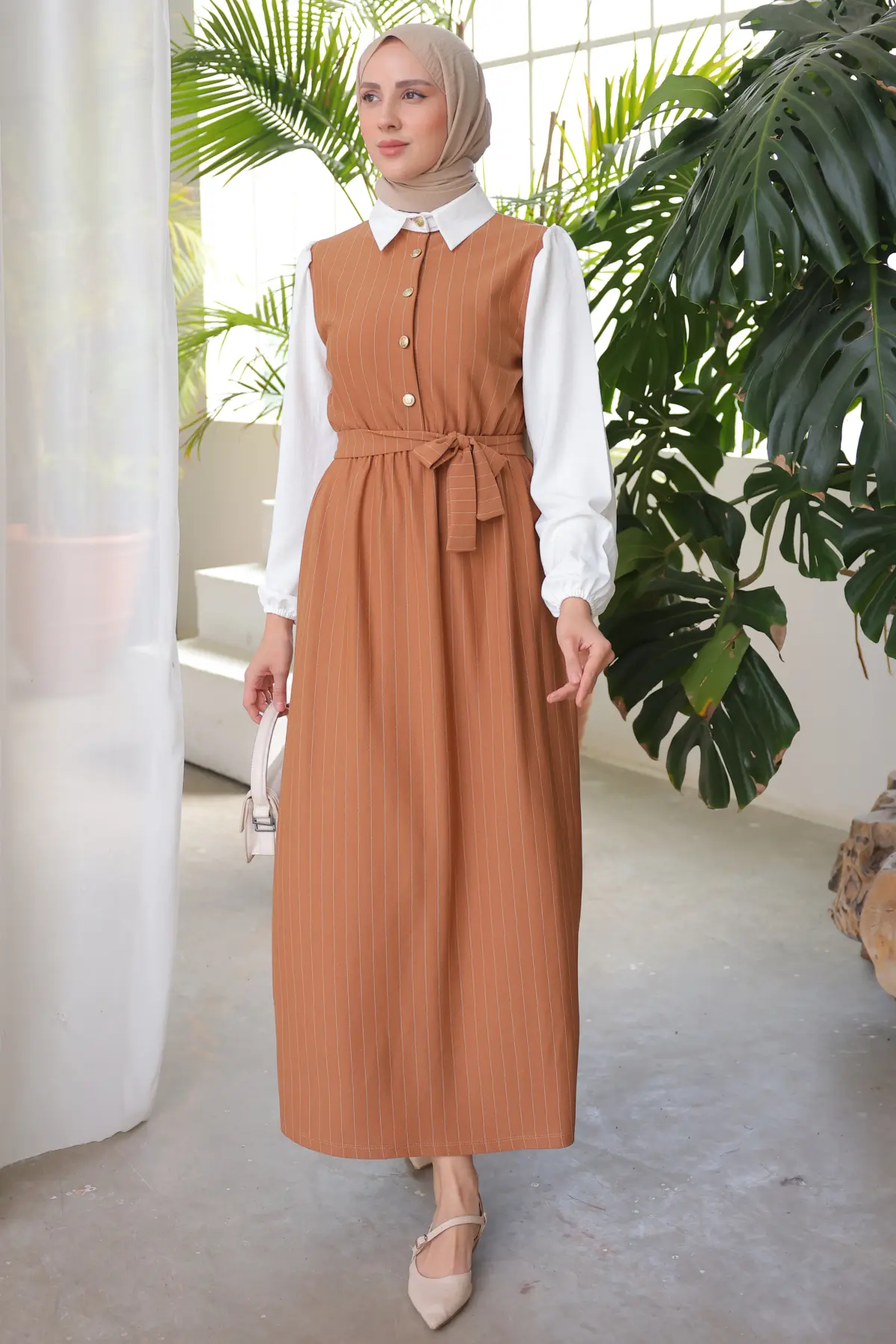 Stripe Detailed Collar Dress-detail