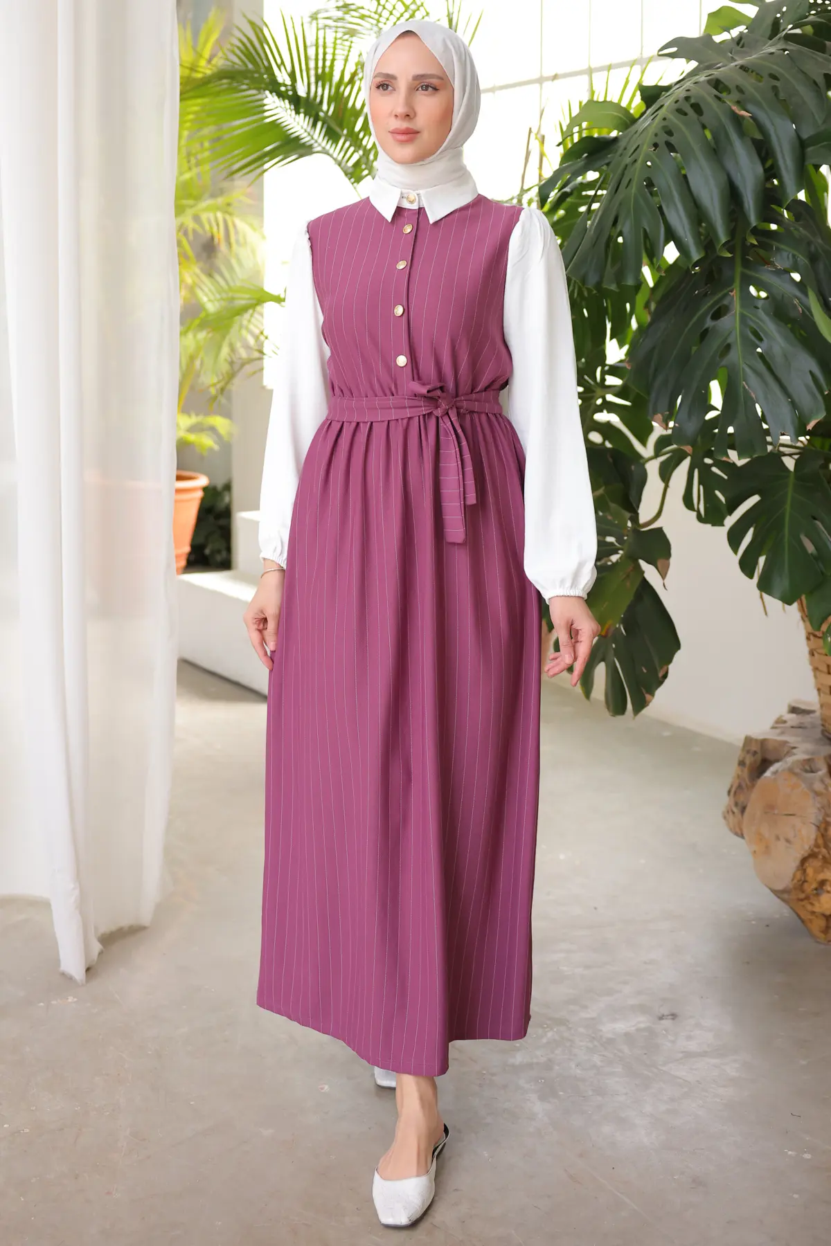 Stripe Detailed Collar Dress-detail