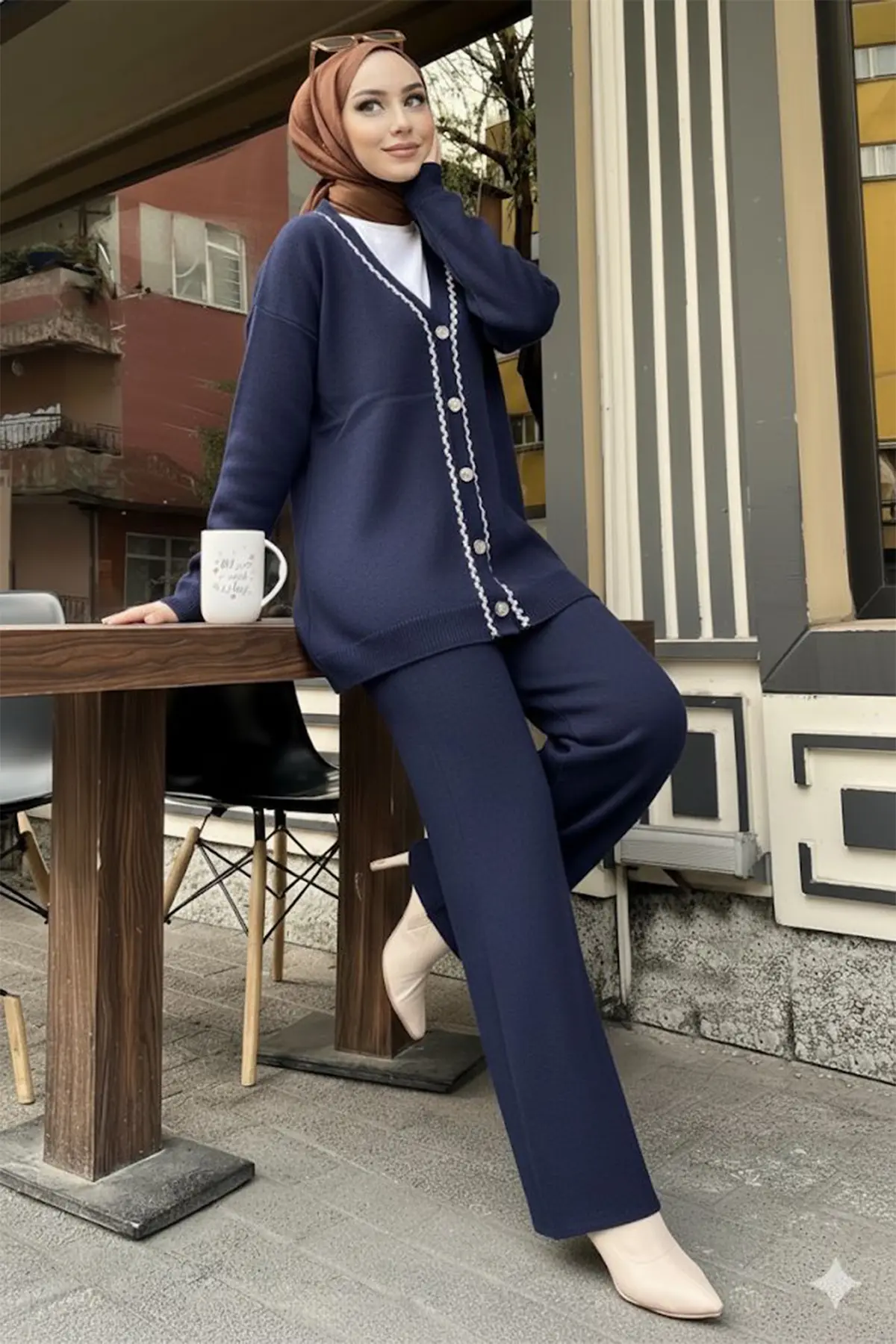 Stripe Detailed Knitwear Jacket Set