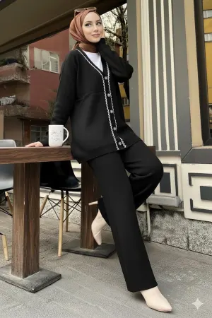 Stripe Detailed Knitwear Jacket Set