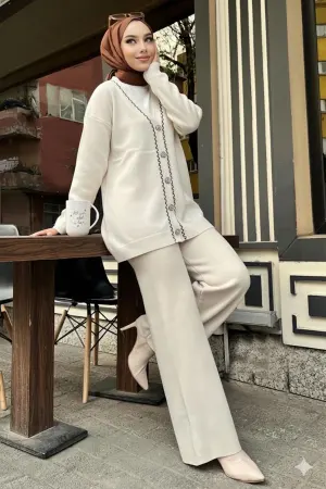 Stripe Detailed Knitwear Jacket Set