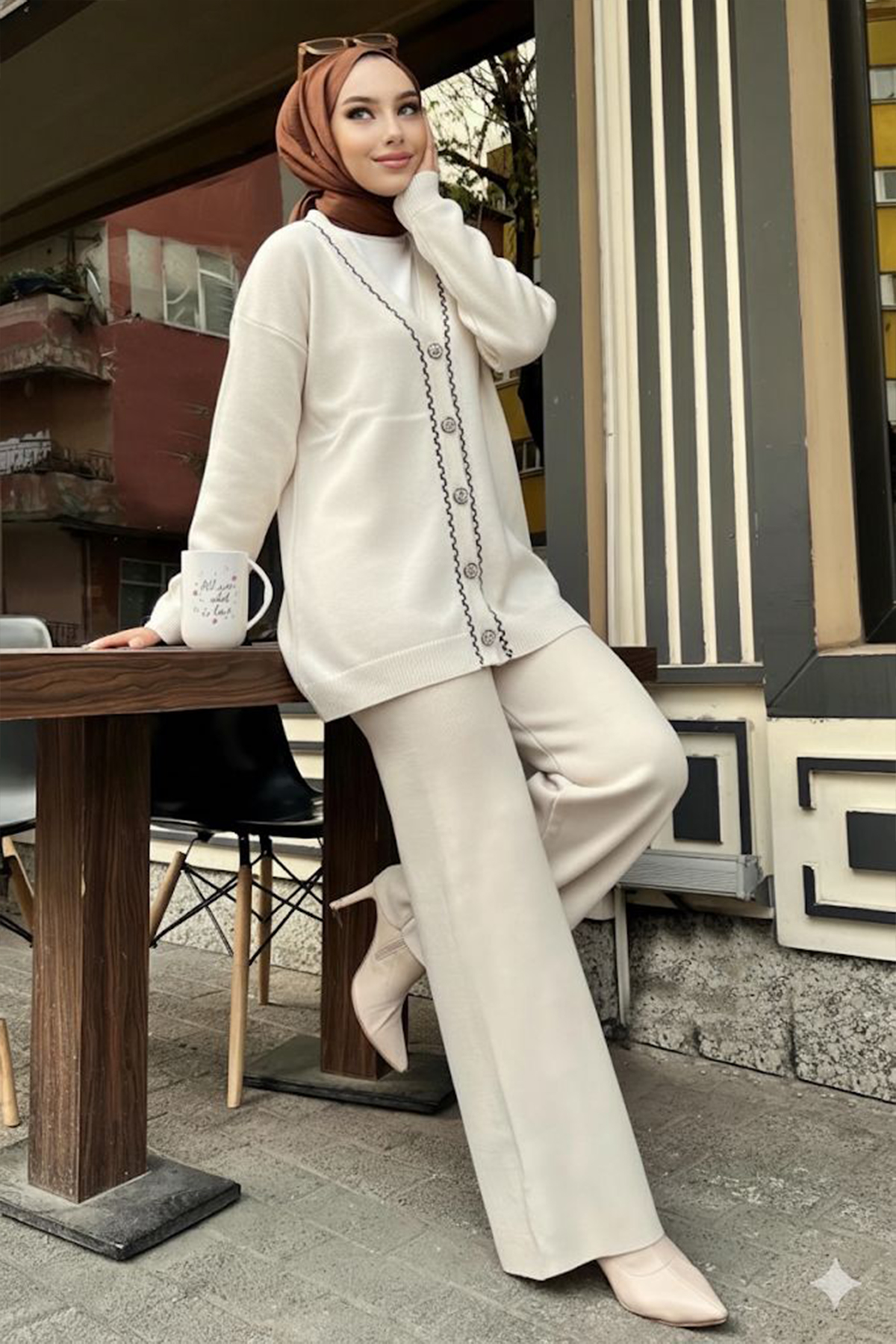 Stripe Detailed Knitwear Jacket Set