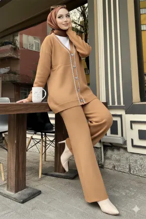 Stripe Detailed Knitwear Jacket Set