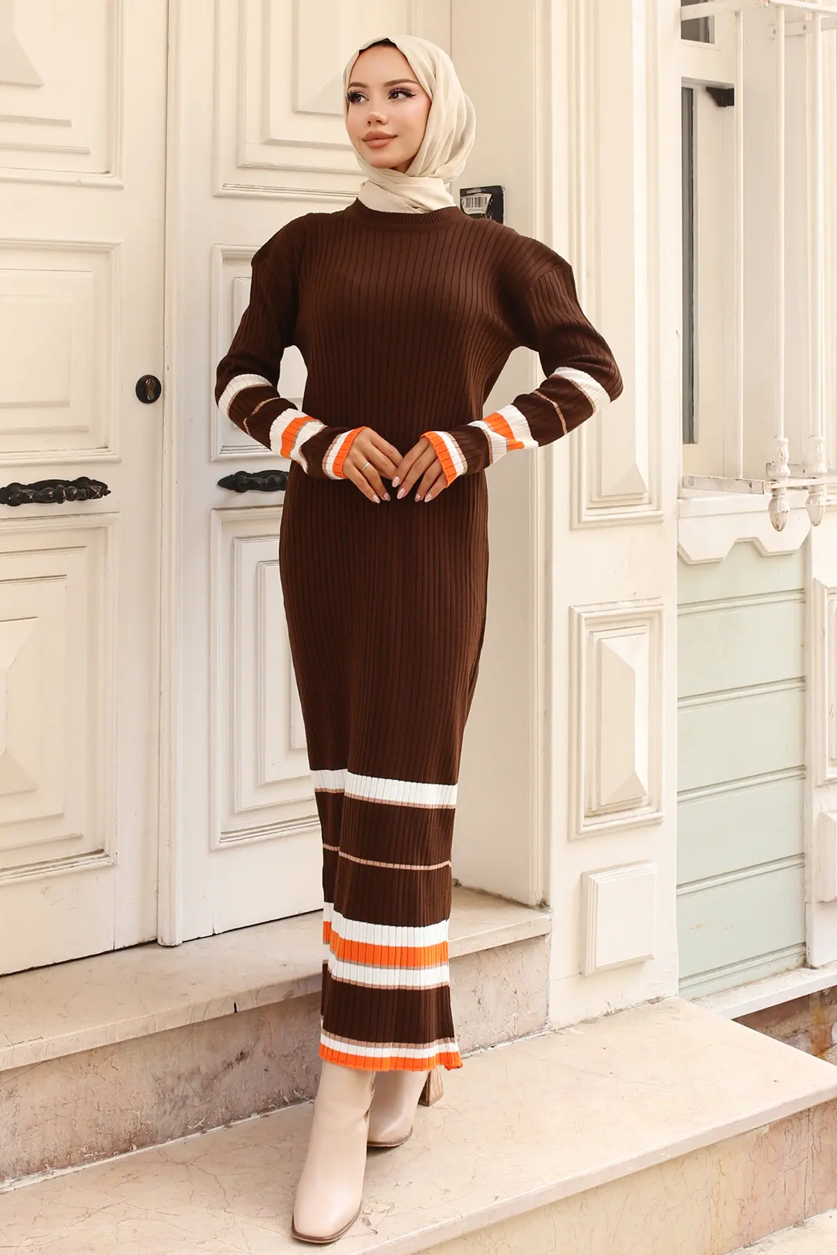 Striped Detailed Knit Dress-detail