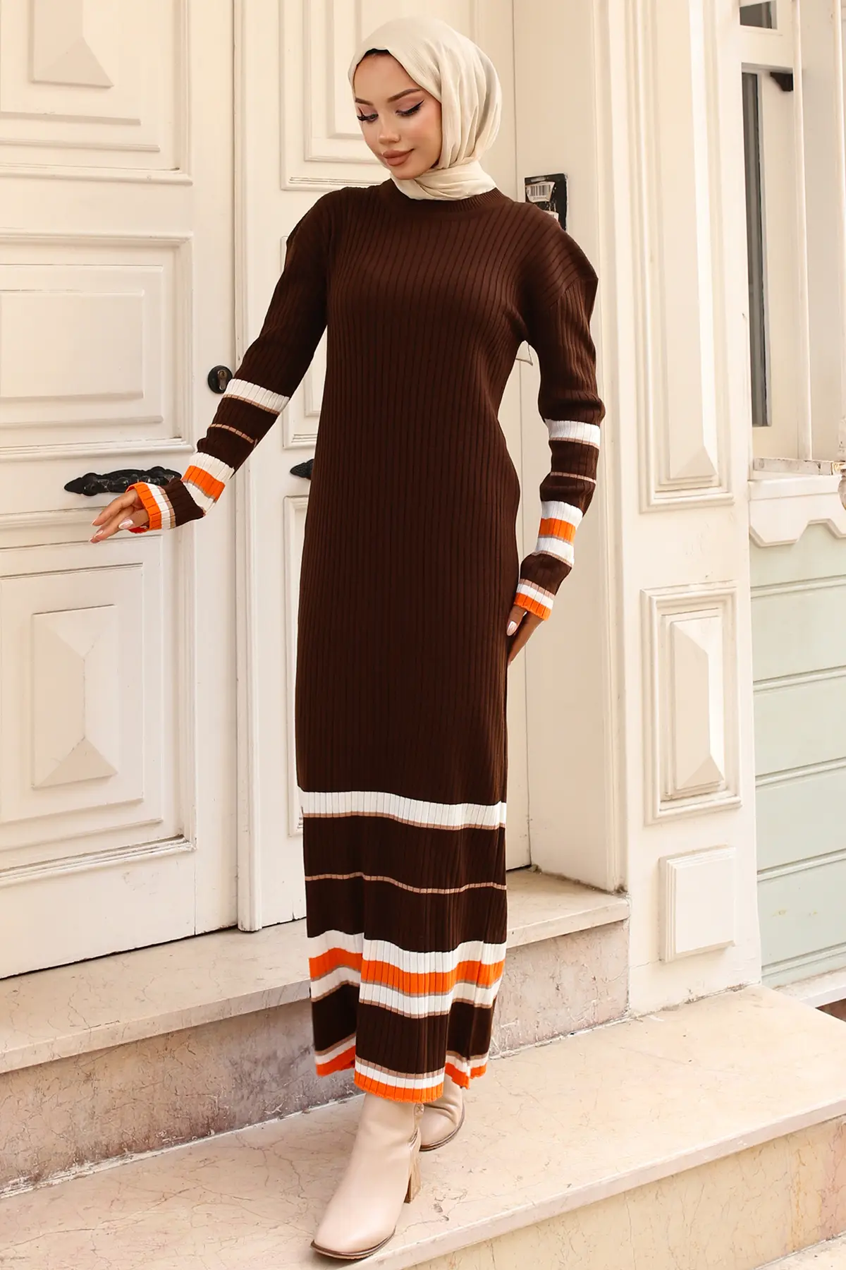 Striped Detailed Knit Dress-detail