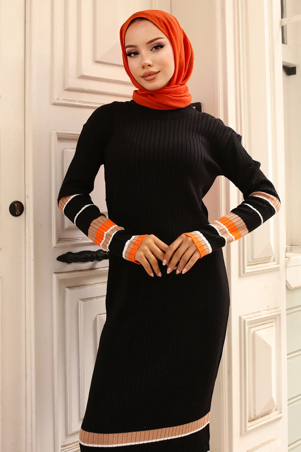 Striped Detailed Knit Dress-detail