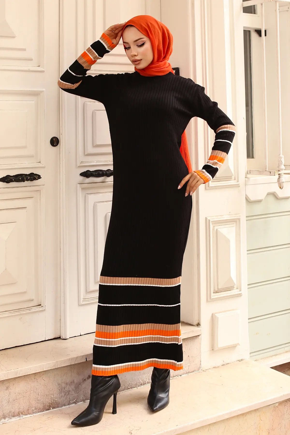 Striped Detailed Knit Dress-detail