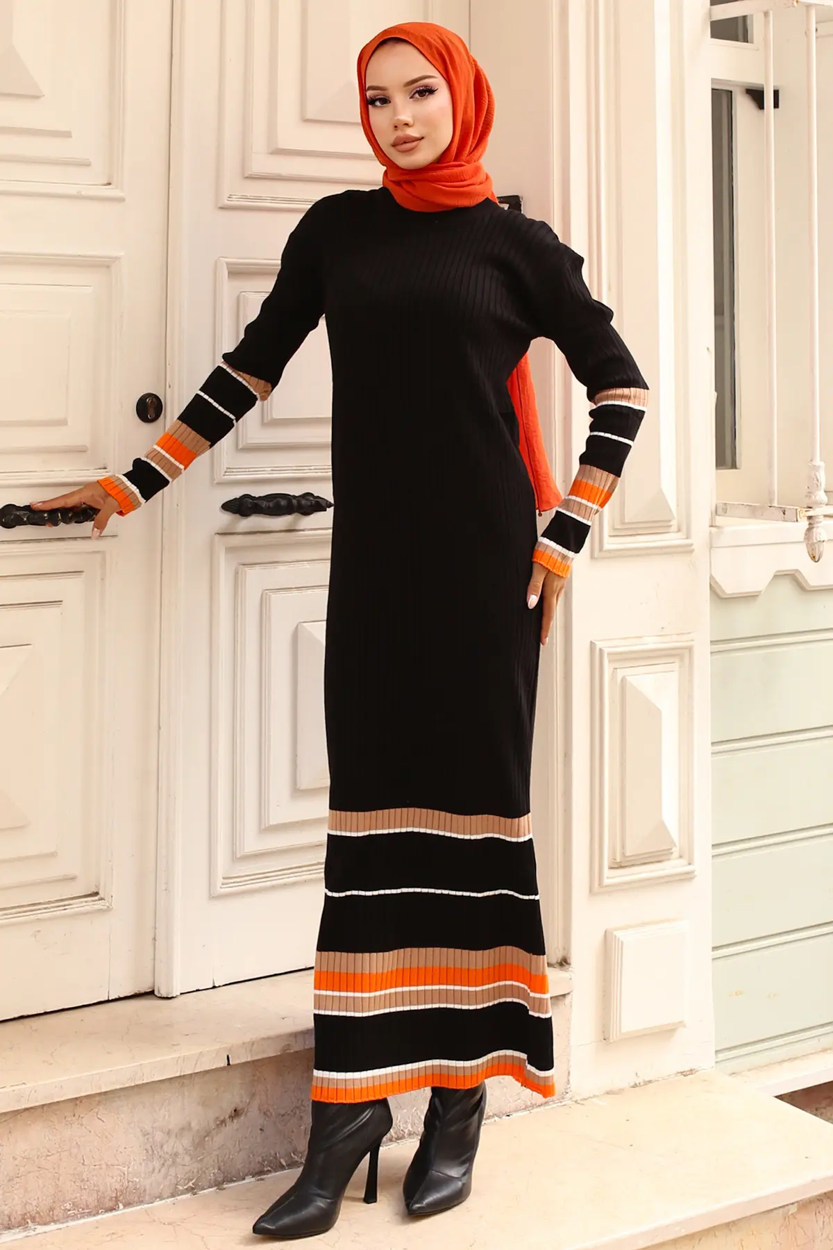 Striped Detailed Knit Dress-detail