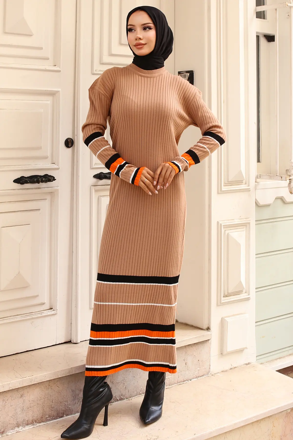 Striped Detailed Knit Dress-detail