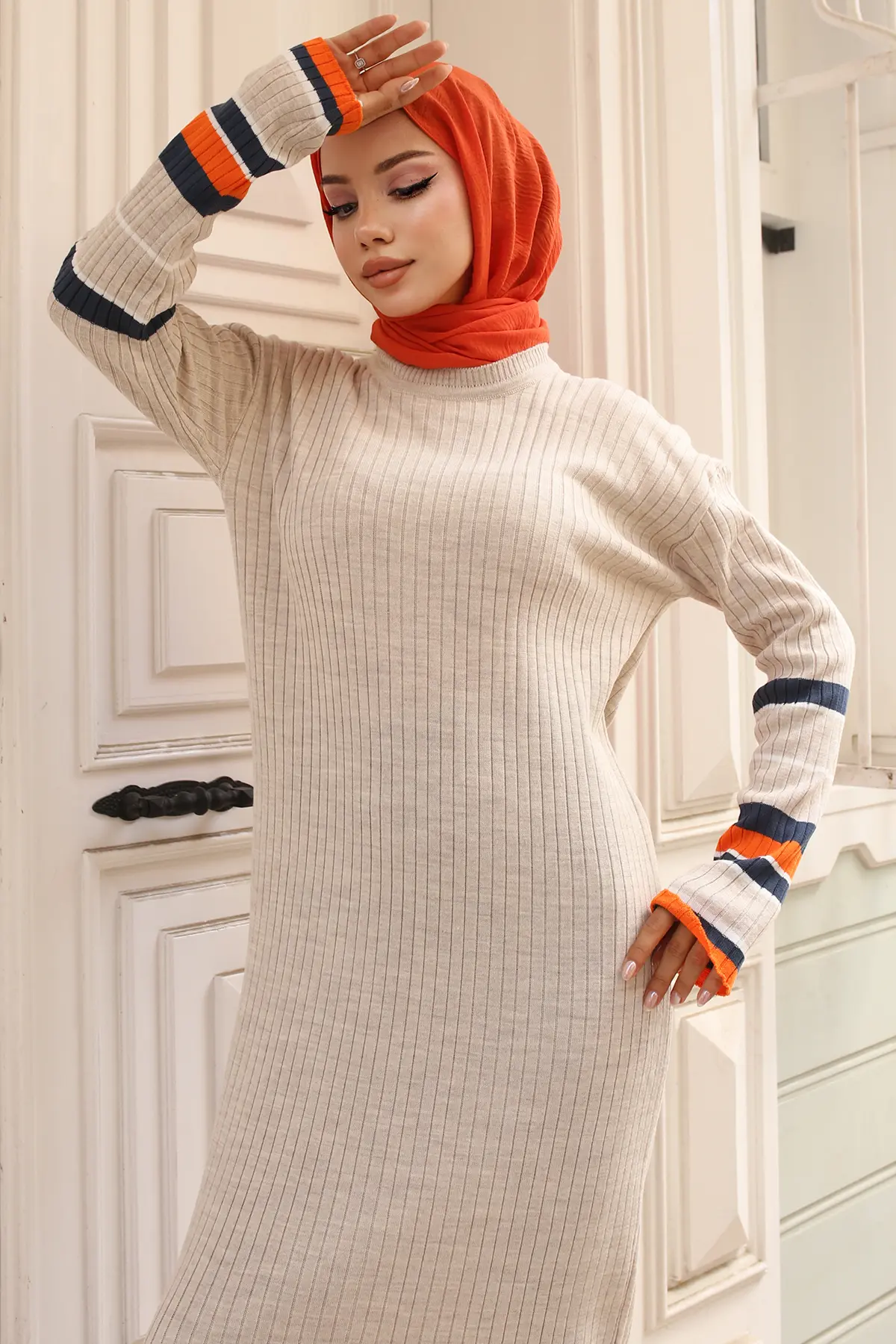 Striped Detailed Knit Dress-detail