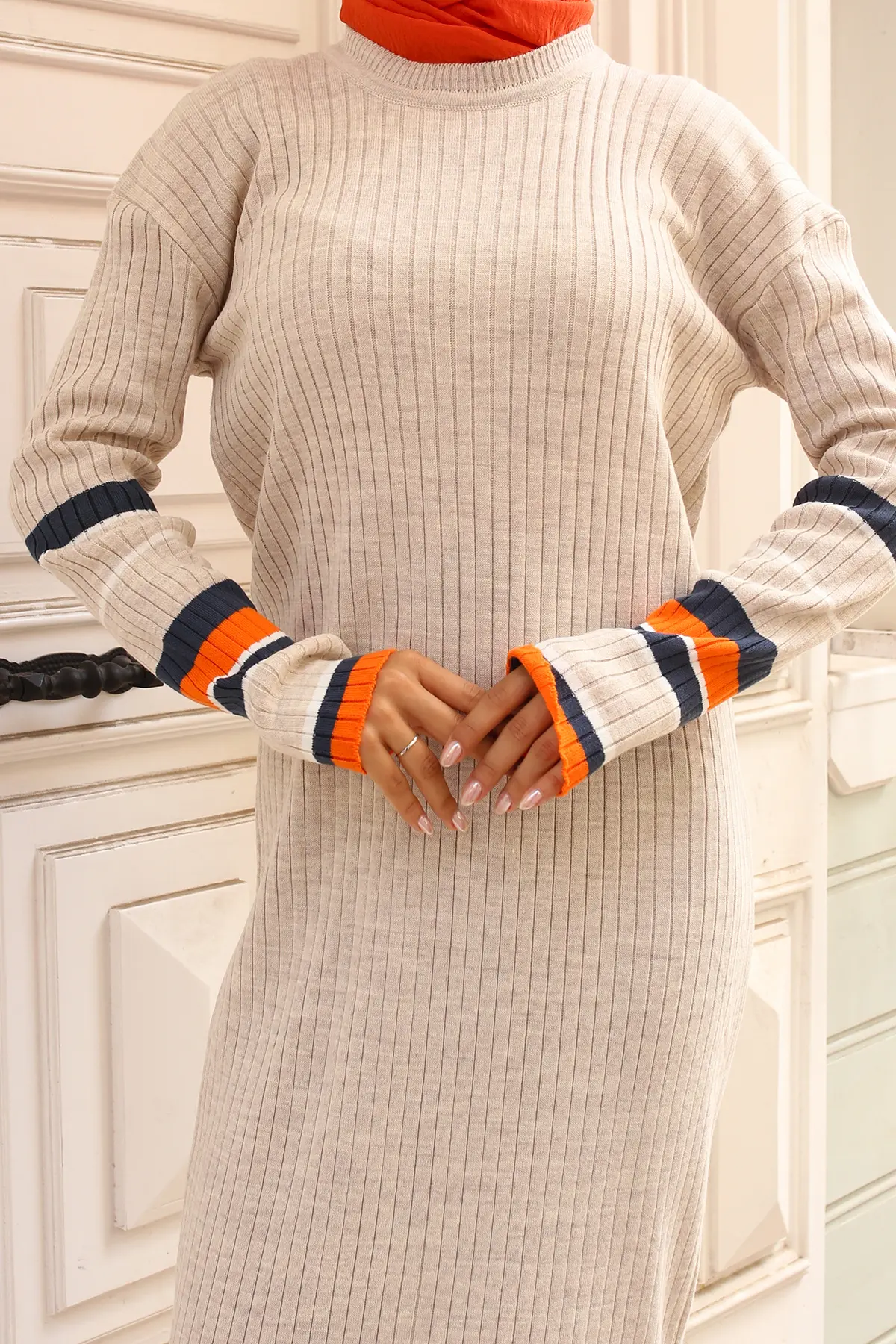 Striped Detailed Knit Dress-detail