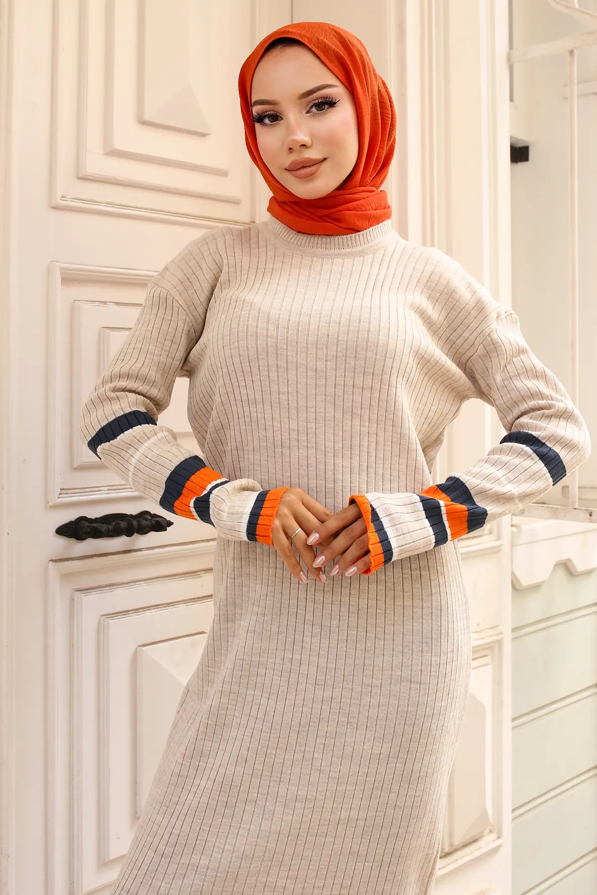 Striped Detailed Knit Dress-detail