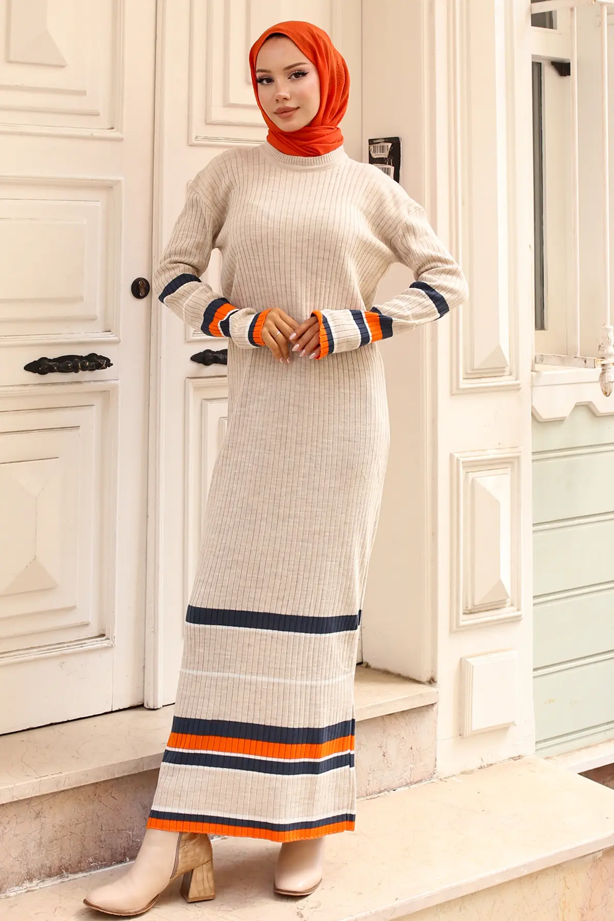 Striped Detailed Knit Dress-detail