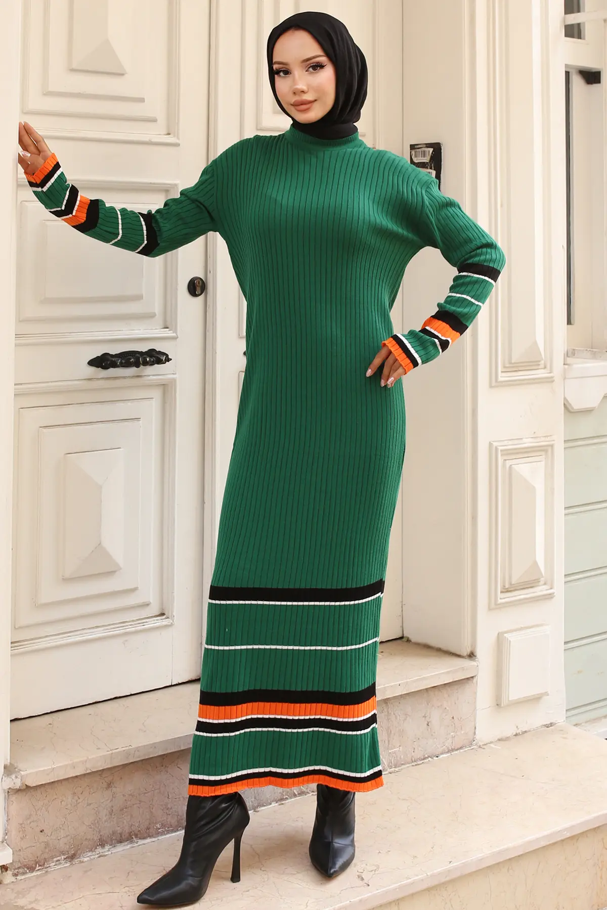 Striped Detailed Knit Dress-detail